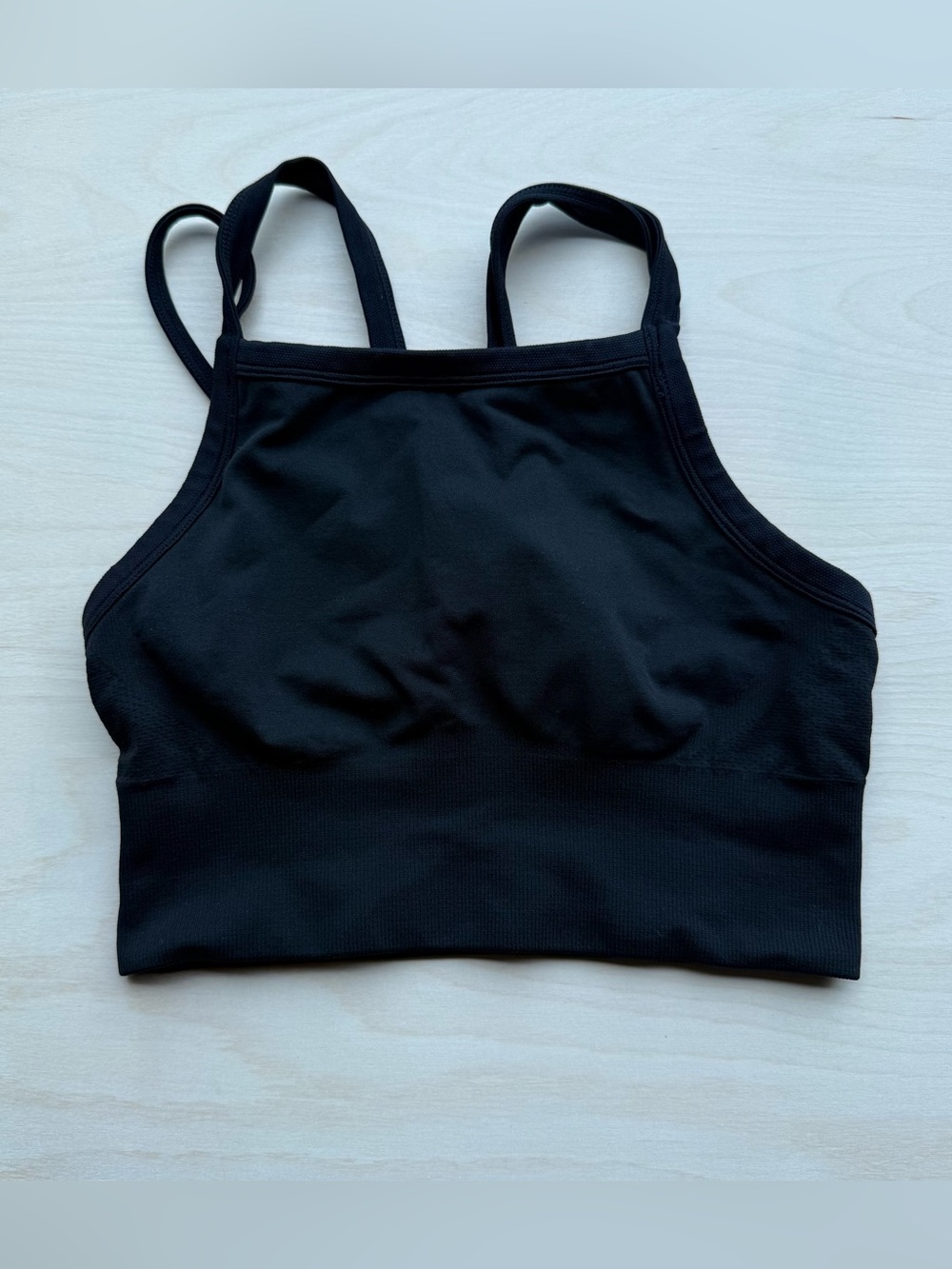 Zella High Neck Seamless Strappy Sports Bra Black Women's size S